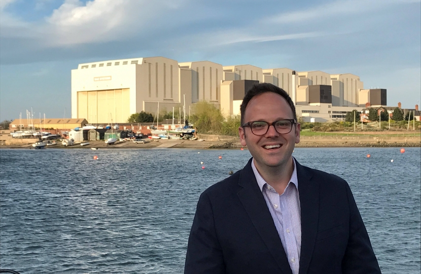 Photo of Simon Fell on Ocean Road, Walney with BAE Systems’ iconic Devonshire Dock Hall in the background.